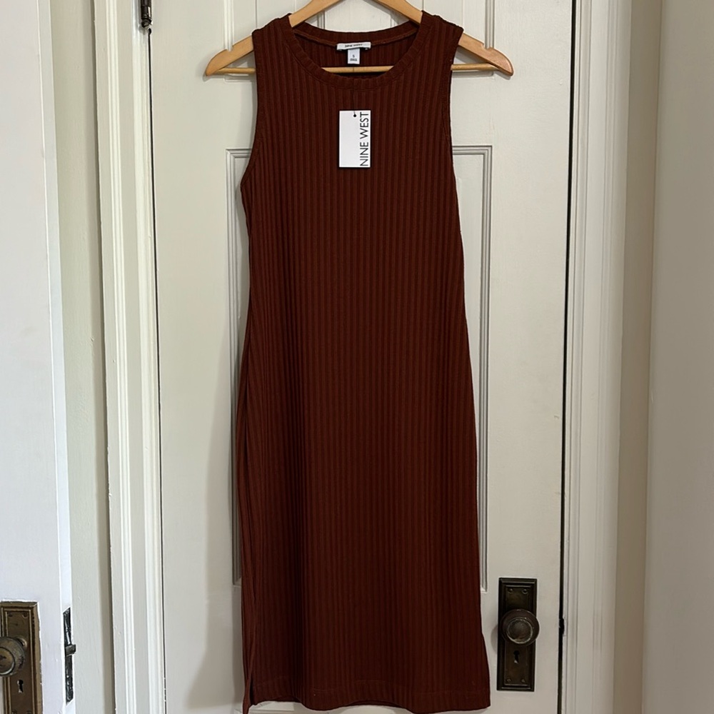 Nine West Ribbed Sleeveless Midi Dress in Brown